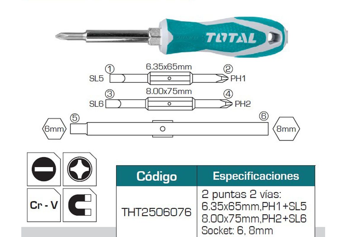 Bộ tua vít 6 đầu Total THT2506076