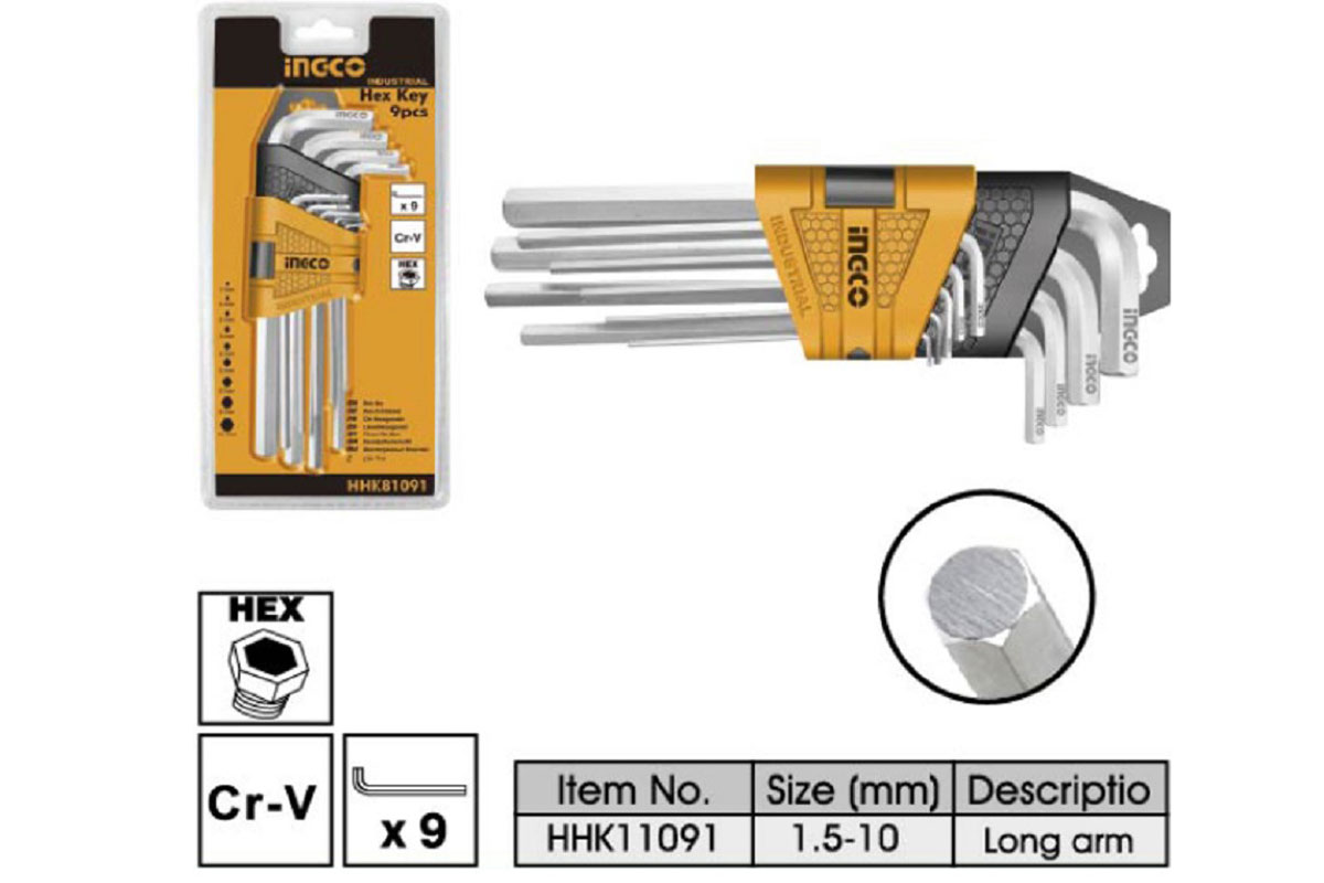 Bộ 9 Chìa Lục Giác 1.5-10mm INGCO HHK11091