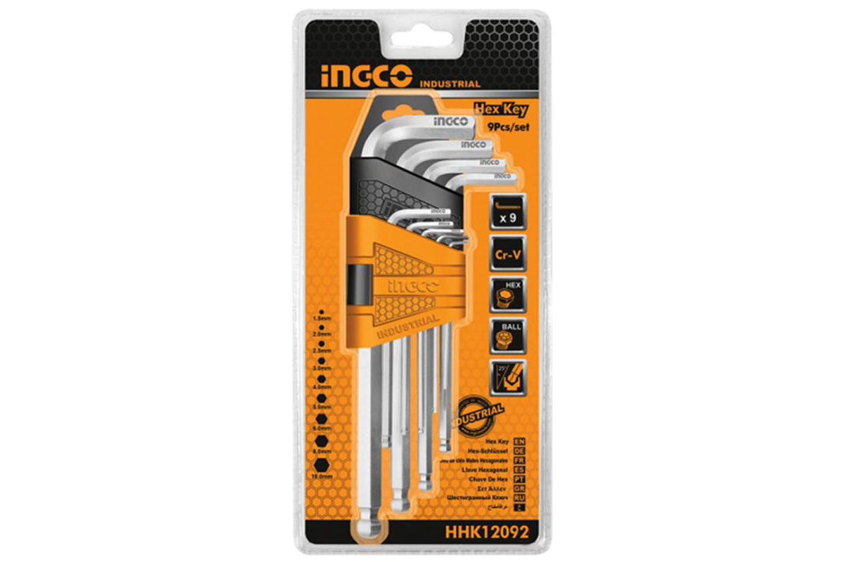 Bộ 9 Chìa Lục Giác Đầu Tròn 1.5-10mm INGCO HHK12092