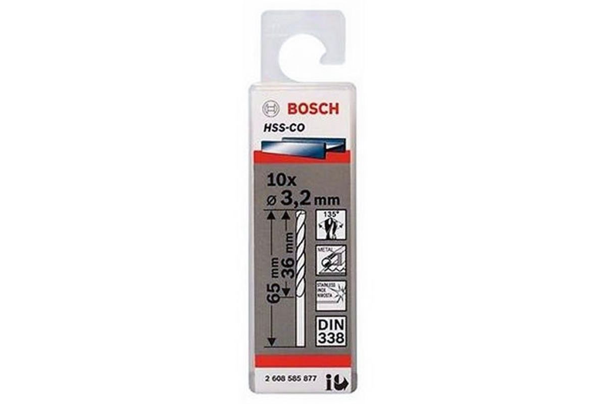 Mũi khoan INOX HSS-Co 3.2mm (hộp 10 mũi) Bosch 2608585877