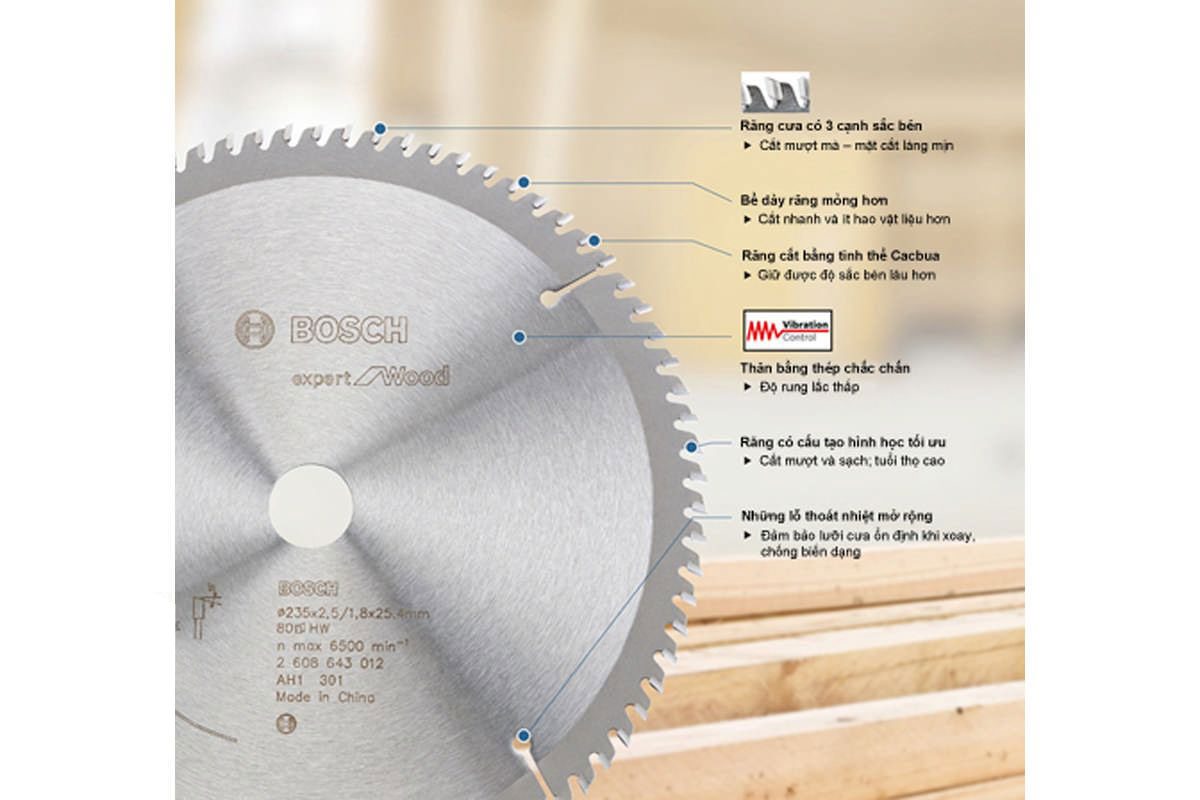 Lưỡi cưa gỗ 254x25.4mm T40 Bosch 2608643001