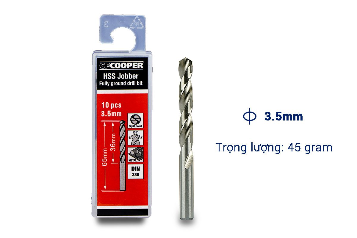 Mũi khoan sắt HSS 3.5mm CFCooper MH035 - Hộp 10 mũi