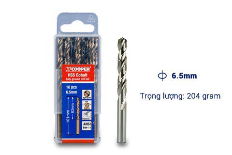 Mũi khoan Inox, thép cobalt 6.5mm CFCooper HCM065 - Hộp 10 mũi