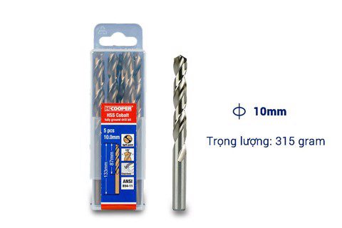 Mũi khoan Inox, thép cobalt 10mm CFCooper HCM100 - Hộp 5 mũi