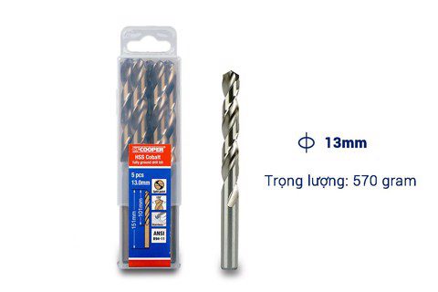 Mũi khoan Inox, thép cobalt 13mm CFCooper HCM130 - Hộp 5 mũi