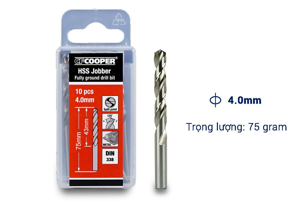 Mũi khoan sắt HSS 4.0mm CFCooper MH040 - Hộp 10 mũi