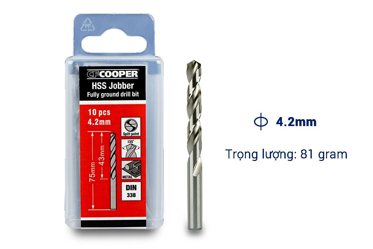 Mũi khoan sắt HSS 4.2mm CFCooper MH042 - Hộp 10 mũi