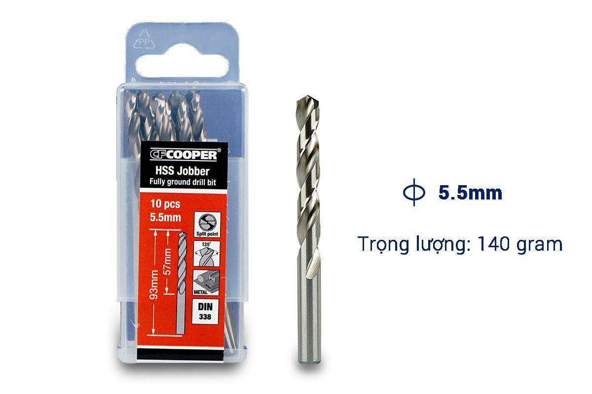 Mũi khoan sắt HSS 5.5mm CFCooper MH055 - Hộp 10 mũi