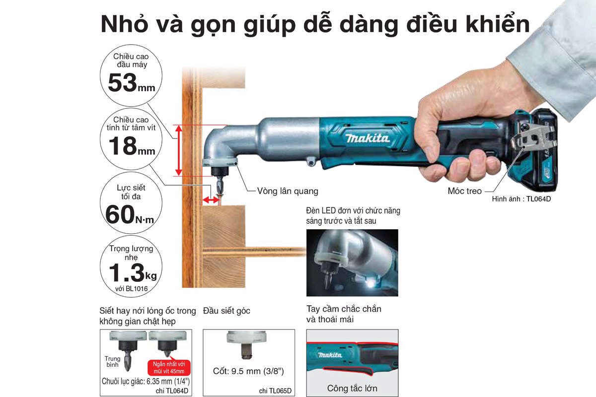 Thân máy vặn vít góc pin 12V Makita TL064DZ