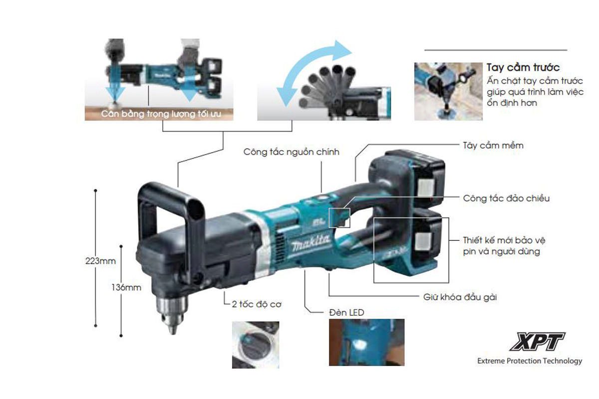 Thân máy khoan góc 13mm pin 18V Makita DDA460ZK