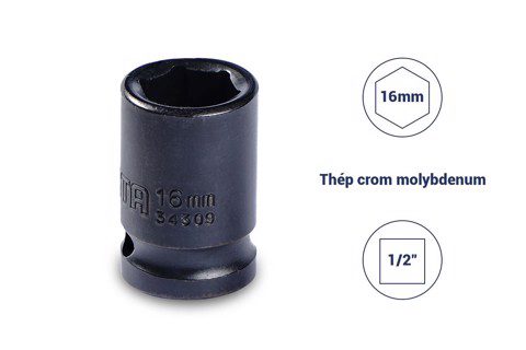 Đầu tuýp đen 6 cạnh 1/2in - 16mm Sata 34309