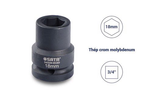 Đầu tuýp đen 6 cạnh 3/4in - 18mm Sata 34506