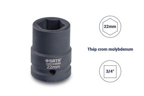 Đầu tuýp đen 6 cạnh 3/4in - 22mm Sata 34510