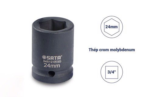 Đầu tuýp đen 6 cạnh 3/4in - 24mm Sata 34512