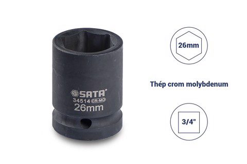Đầu tuýp đen 6 cạnh 3/4in - 26mm Sata 34514