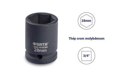 Đầu tuýp đen 6 cạnh 3/4in - 28mm Sata 34516