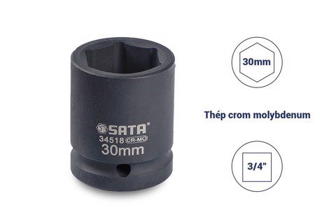 Đầu tuýp đen 6 cạnh 3/4in - 30mm Sata 34518