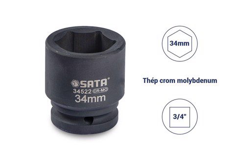 Đầu tuýp đen 6 cạnh 3/4in - 34mm Sata 34522
