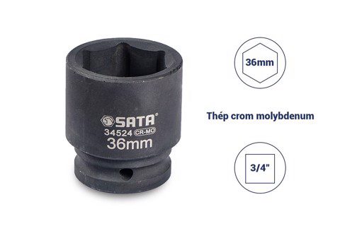 Đầu tuýp đen 6 cạnh 3/4in - 36mm Sata 34524