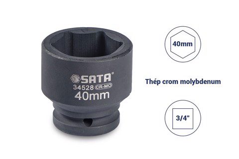 Đầu tuýp đen 6 cạnh 3/4in - 40mm Sata 34528