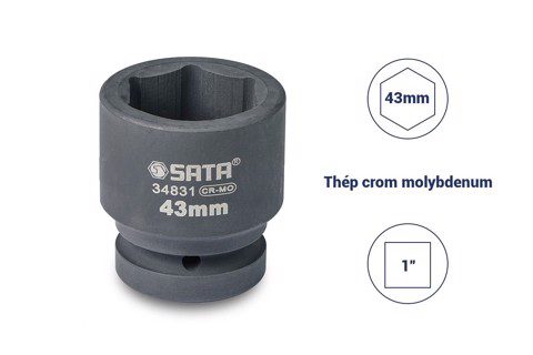 Đầu tuýp đen 6 cạnh 1in - 43mm Sata 34831