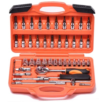 Bộ tuýp 1/4" 6 cạnh 46 chi tiết xi bóng Cr-V Asaki AK-9754